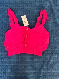 Cute pink button, crop top, size L/XL