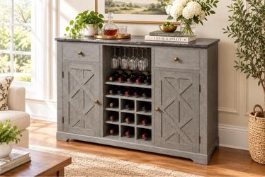 47 in. Gray SOLID WOOD Bar Cabinet w/ Brushed Nickel Knobs.