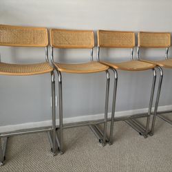 Set of 4 Cesca Style Cane Bar Stools