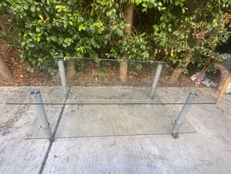 Modern Rectangular Glass Two-Tier Coffee Table With Chrome on Casters