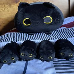 Black Big Kitten With Cute Baby Kittens
