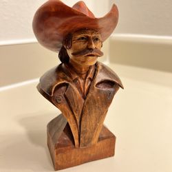 Vintage Carved Wood Cowboy Head Bust