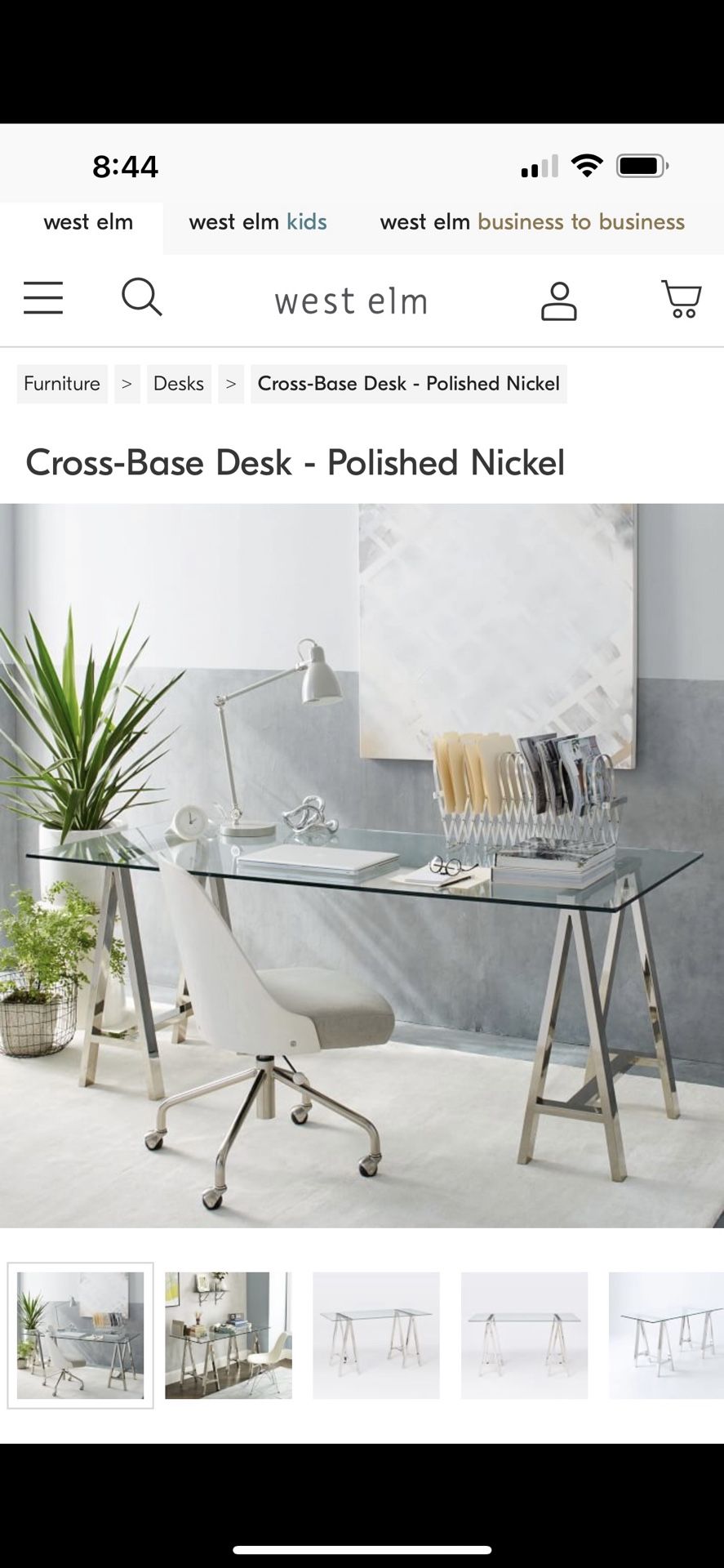Cross Base Desk - Glass And Polished Nickel