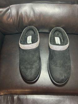 Black Suede Slip-On Slippers with Rhinestone Trim