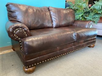 ASHLEY Blended Leather Loveseat w/ Nailhead Trim