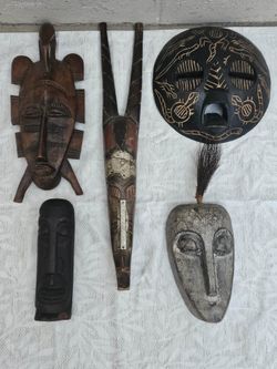 5 Vintage Hand Crafted African Masks