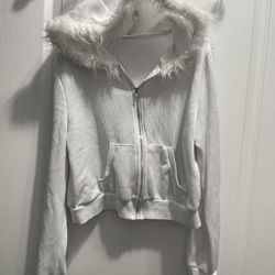SHEIN White Crop top Jacket With Fur