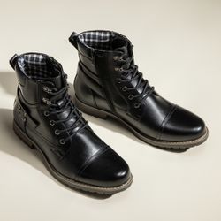 Men's Cap-Toe Motorcycle Combat Boots Size 12