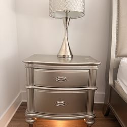 Elegant Champagne Nightstand + Matching Lamp
