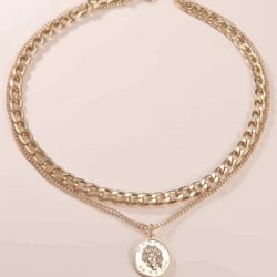 New - Multi Strand Gold Color Coin Pendant Chain Necklace - Women’s Jewelry 
