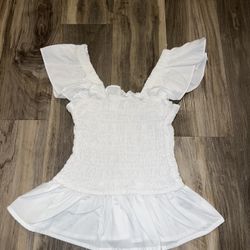 White Cotton Off Shoulder Shirt Ruffle Blouse