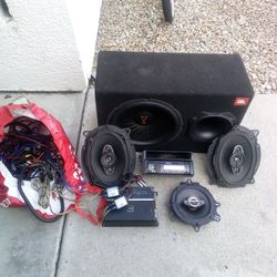 JBL speaker. With complete system   and   all the wiring needed to hook it up , three speakers smaller and a pioneer stereo. used but great sounding.