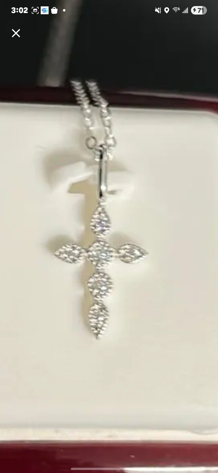 0.15CTW Moissante Cross w/ 16-18" Adjustable 2mm .925 Silver Chain