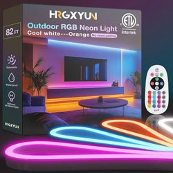82ft RGB Led Neon Rope Light, IP65 Waterproof Led Neon Strip with Brightbess Adjustment,Multicolor Change Flexible Neon Rope Lights for Supermarket,Hi