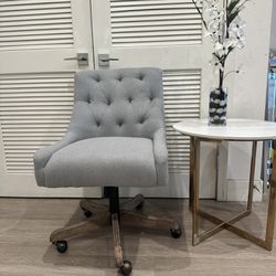 Swivel Shell Office Chair,Linen Fabric Tufted Computer Desk Chair with Ergonomic Wide Backrest and Padded Seat Cushion