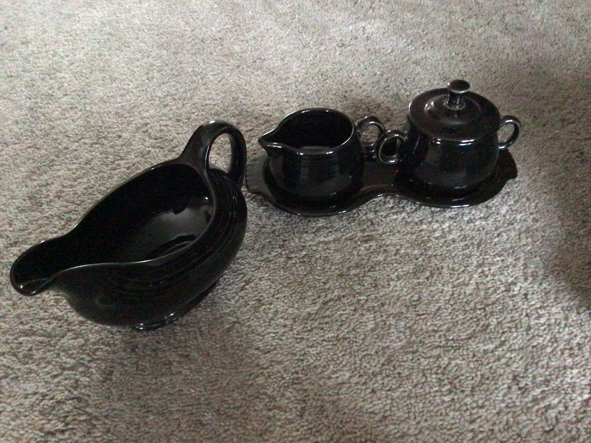 Vintage Fiesta Gravy Boat Creamer & Sugar With Tray