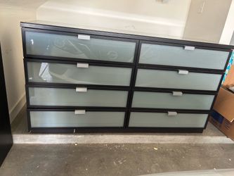 Black-Brown 8 Drawer Dresser with Frosted Glass