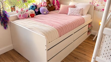 🚨🛏️ ¡URGE VENDER! CAMA BLANCA CON CAJONES + COLCHÓN + BARANDA DE SEGURIDAD 🚨  💕 ¡HERMOSA, PRÁCTICA Y PERFECTA PARA HABITACIONES INFANTILES! 💕