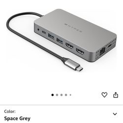 HyperDrive 4K Dual HDMI USB C Hub M1 MacBook 10in1: Dual 4K HDMI, Gigabit Ethernet, USB-A, USB-C, USB-C 100W Power Delivery, MicroSD/SD, Headphone Jac
