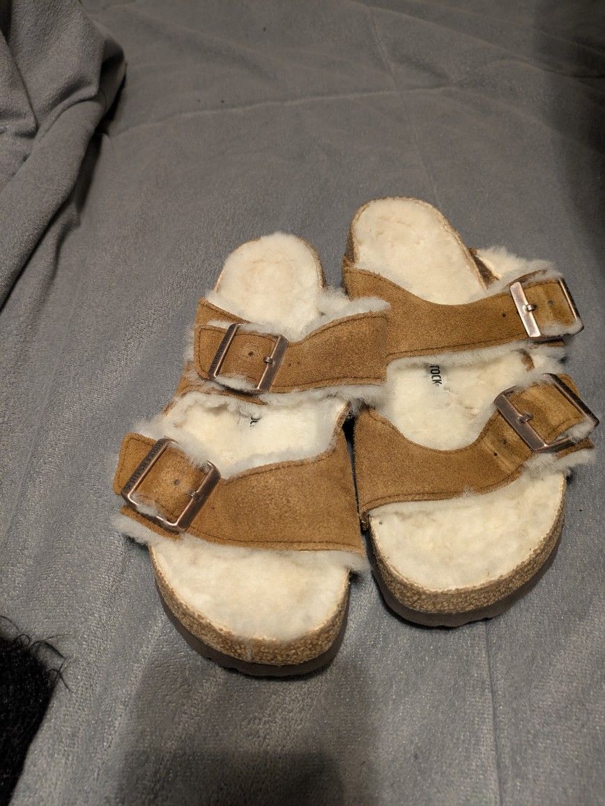 Birkenstock Arizona Shearling Slide Sandal - Cognac- Women’s