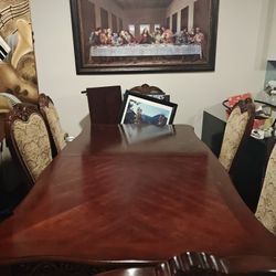 Cherry Wood Family Dining Room Set 6 Chairs