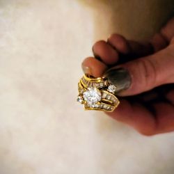 Lab Created Diamond & Mosssainite 18k Gold Filled Size 8 Ring