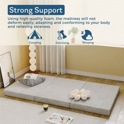 #189 4 inch Tri Folding Memory Foam Mattress Topper, Full Size Portable Foldable Floor Bed with Washable Cover