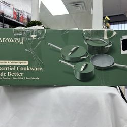 Caraway 12 piece non toxic non stick proffesional cookware set with cabinet organizer