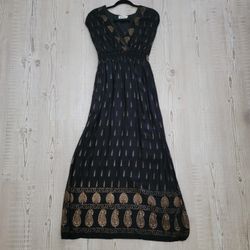 Black and Gold Patterned Maxi Dress