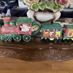 1995 Fitz and Floyd Omnibus Santa RR Tea Set
