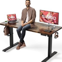 SIAGO Electric Standing Desk Adjustable - 55 x 24 Inch Sit Stand up Desk with Cable Management - 3 Memory Preset Adjustable Height Table