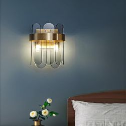 BRAND NEW Post Modern Wall Light Hardwired Gold Sconce with Smoke Gray Glass Vanity Light