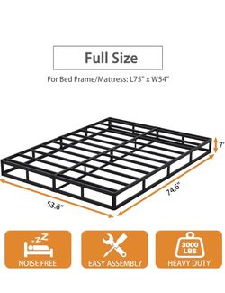 Full size 7 ‘’ high box spring metal bed base, heavy duty mattress foundation