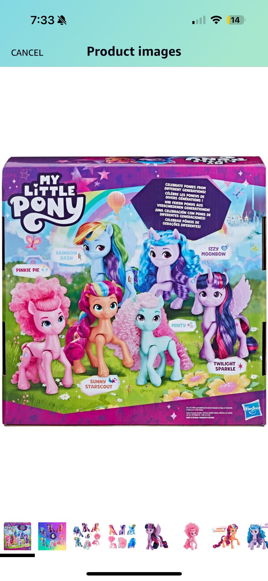 My Little Pony Dolls Rainbow Celebration, 6 Pony Figure Set, 5.5-Inch Dolls, Toys for Girls and Boys, Unicorn Toys