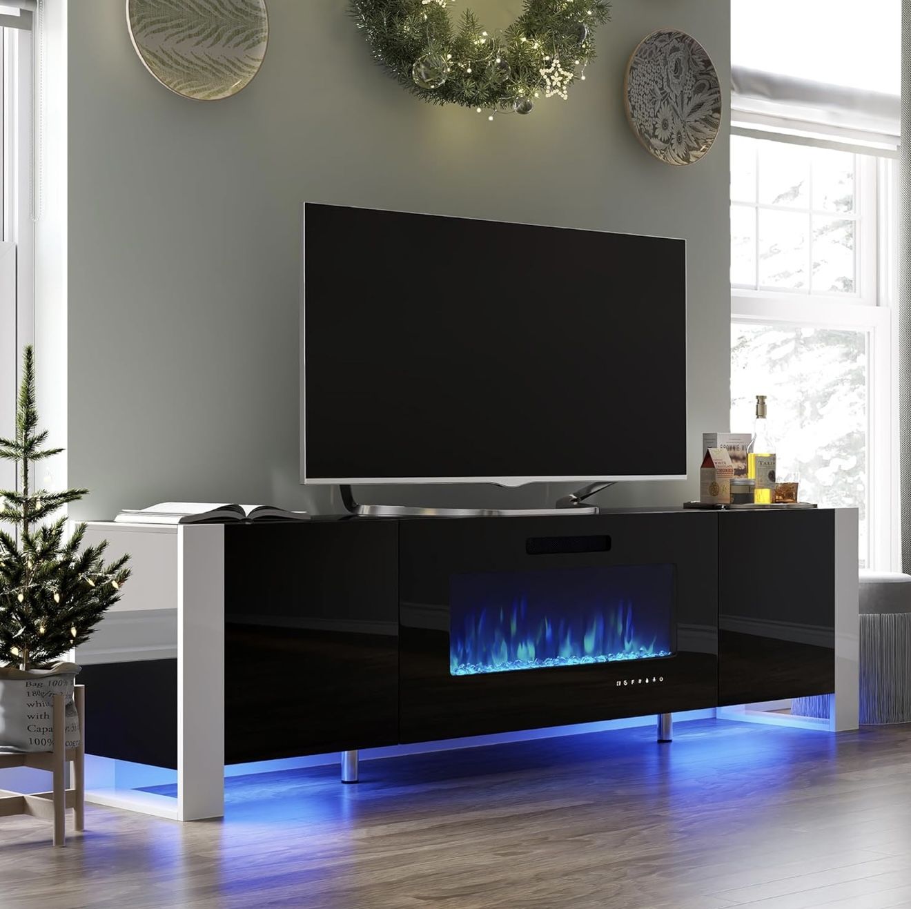 80” TV Stand W/ Fireplace NEW