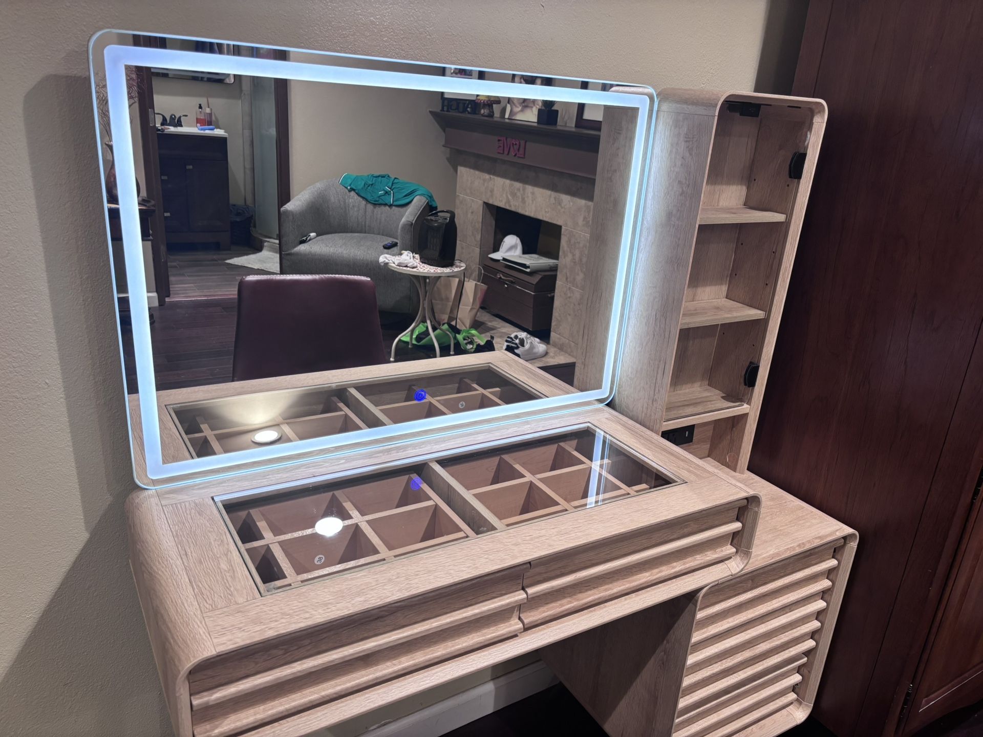 T4TREAM Fluted Makeup Vanity Desk with 36" HD Lighted Mirror, 48