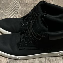 Timberland Davis Square Mid Chukka Shoes Black Leather and Canvas Men's 10