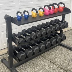 Rubber dumbbells with rack