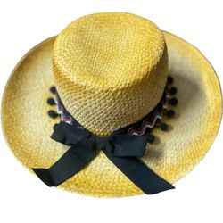 Straw Hat W Decorative Trim & Ribbon 