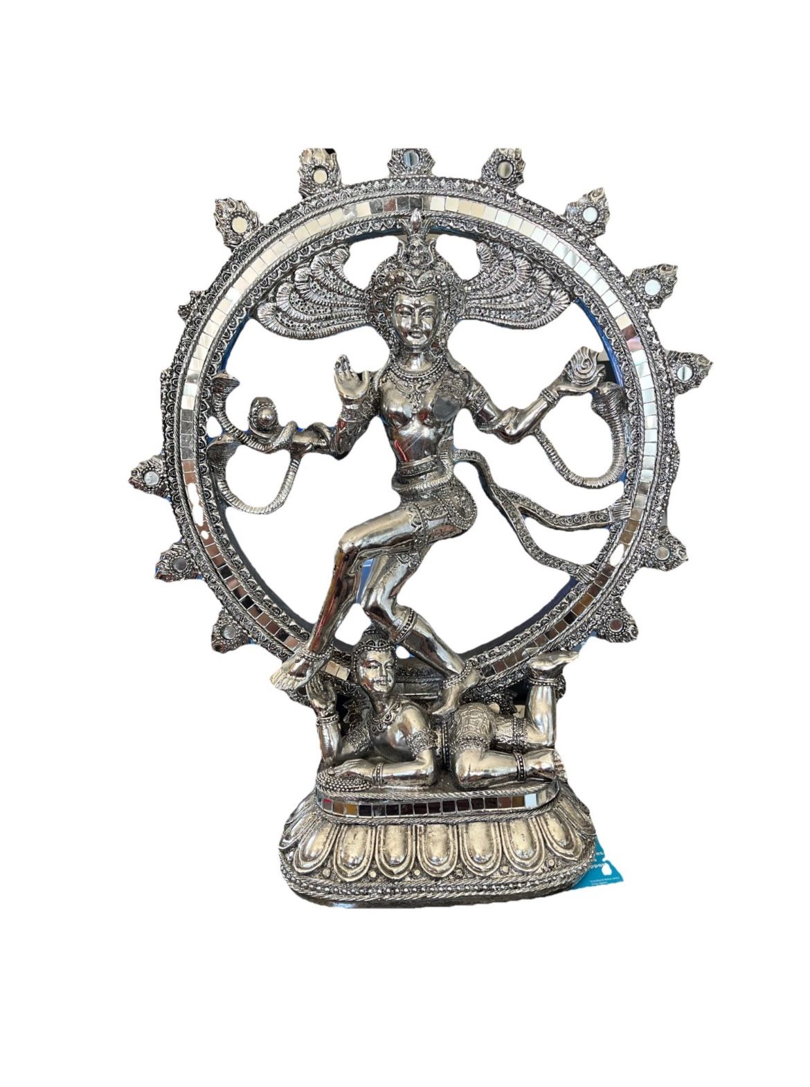 Lord Shiva Nataraja Create World Jai God Hindu Statue 9" Silver Hue Metal 3 Lb