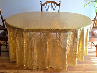 108-Inch Round Gold Sequin Tablecloth for Parties & Weddings