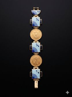 Vintage custom made 21k solid gold authentic Costa Rica gold coin enamel bracele