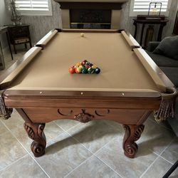 Pool Table With Pool Table Cabinet And Wall Rack With All Accessories