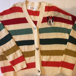 Disney Parks Minnie Mouse Holiday Striped Cardigan Sweater XL