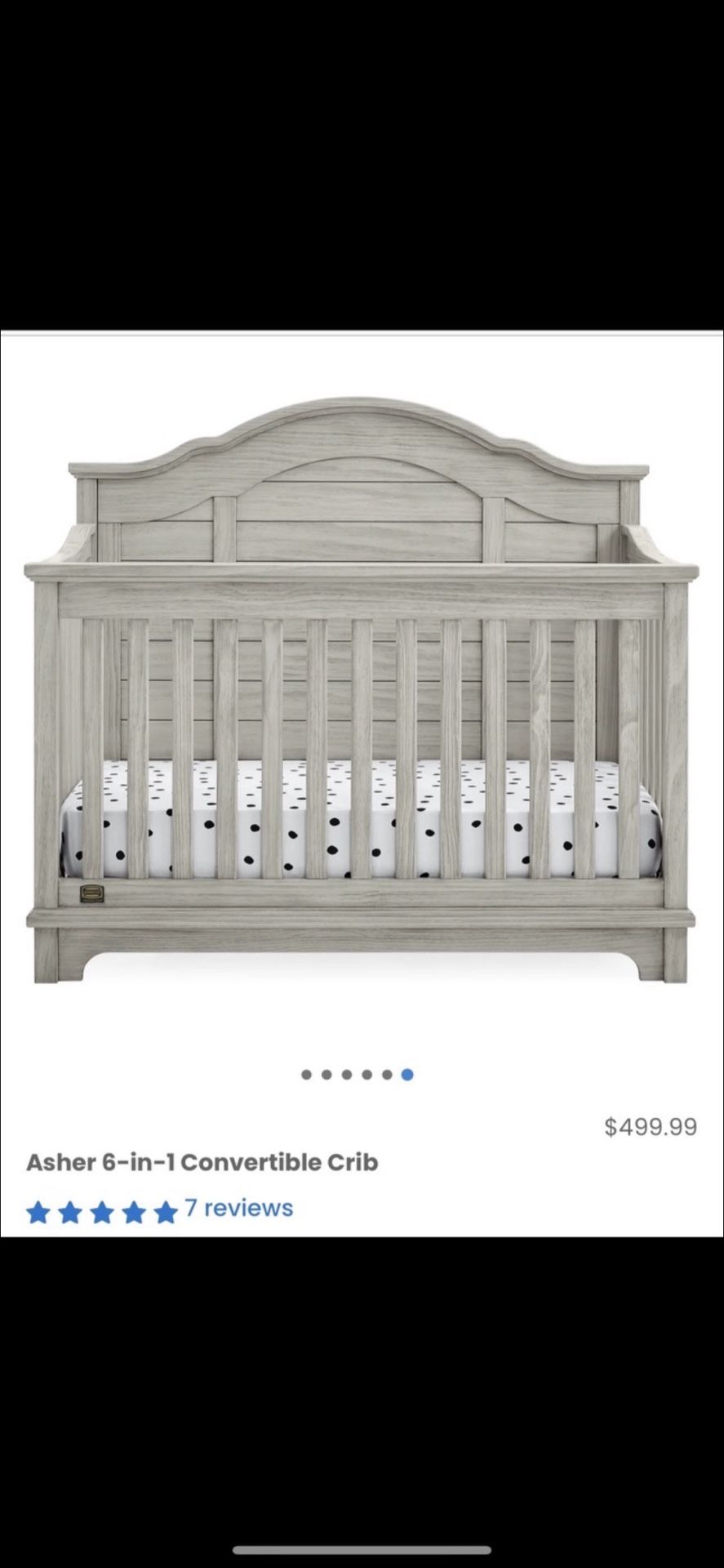 Asher 6 In 1 Crib/ Convertible Crib/ Baby/ Nursery/ Toddler/ Bed/ Furniture/ Sleep/ Kids/ Crib/ New