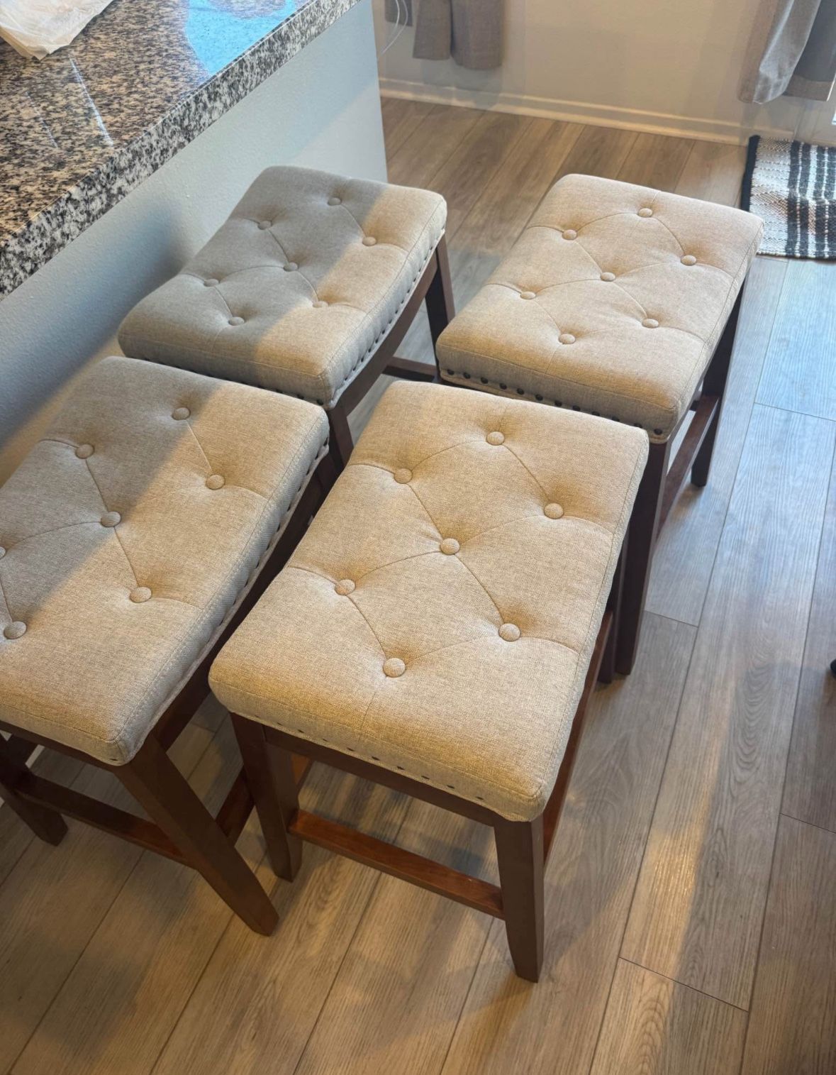 4X light grey 24” fabric solid wood barstool