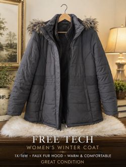 Women’s Winter Coat 1X/16W - Faux Fur Hood