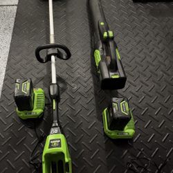 Greenworks Pro 60V Trimmer And Blower with battery and charger included