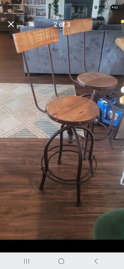 Industrial metal/wood swivel and height adjustable bar stools