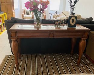 Wood Console Table with Glass Top